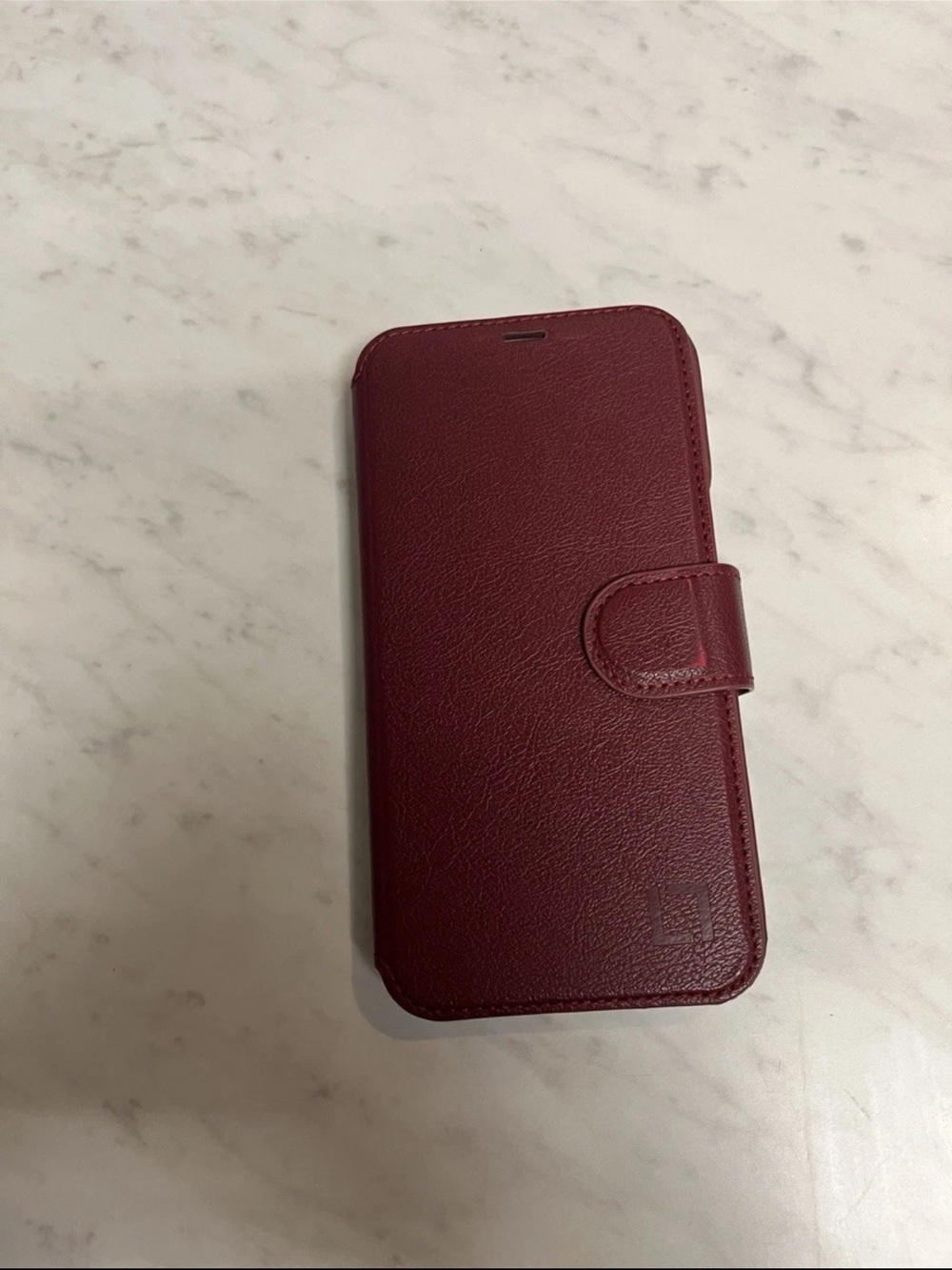 Maroon Leather Folio Wallet Phone Case with Magnetic Closure